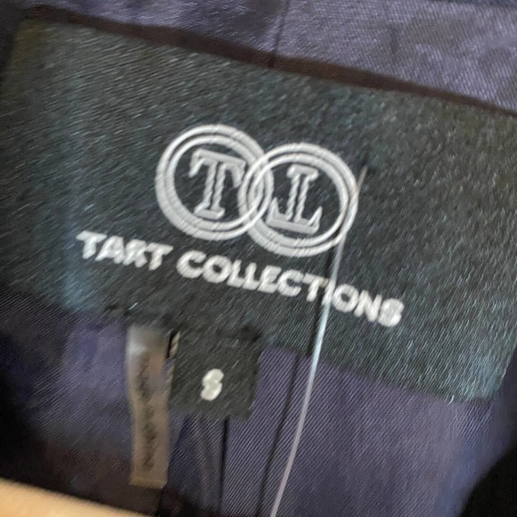 Tart Collection Blazer Jacket Sz Small Lined Navy Blue Asymmetrical Zip Moto - Picture 2 of 7